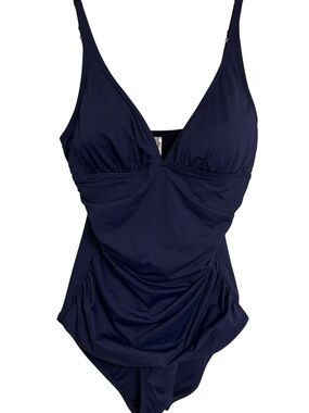 Tommy Bahama One-piece Swimsuit Ruching Waist  Navy Blue Slimming Size 10 Talle